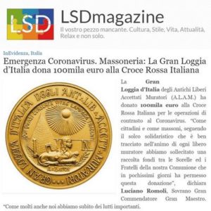 LSDMagazine - Emergenza Coronavirus. Massoneria: La Gran Loggia d’Italia dona 100mila euro alla Croce Rossa Italiana