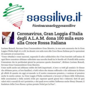 SassiLive.it - Coronavirus, Gran Loggia d’Italia degli A.L.A.M. dona 100 mila euro alla Croce Rossa Italiana
